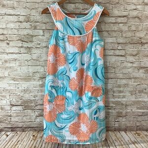 Lilly Pulitzer Aqua and Coral Floral Janet Shift Dress Small